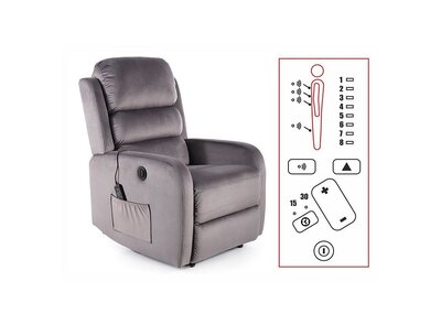 Křeslo relaxační masážní šedá PEGAZ M VELVET