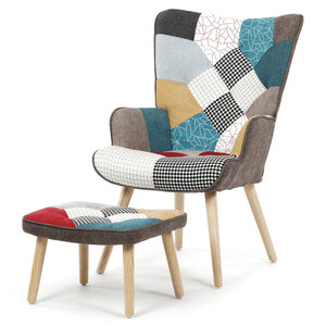 Křeslo relaxační s podnožkou patchwork AK-305B PW2
